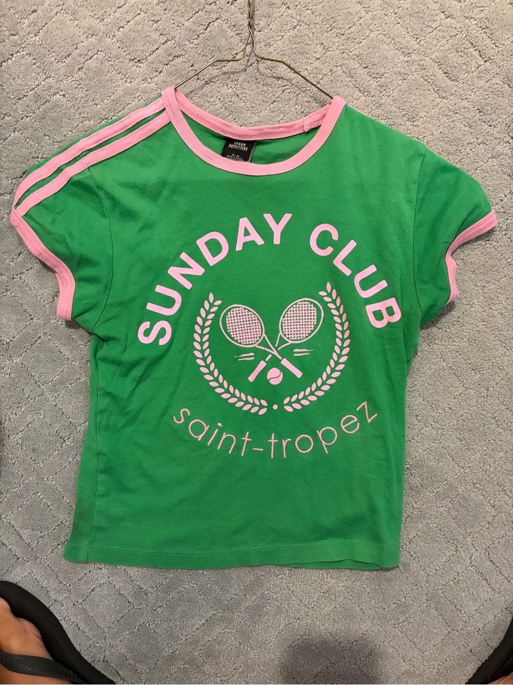 Urban Outfitters Green Tee with Pink Trim & Tennis Graphic